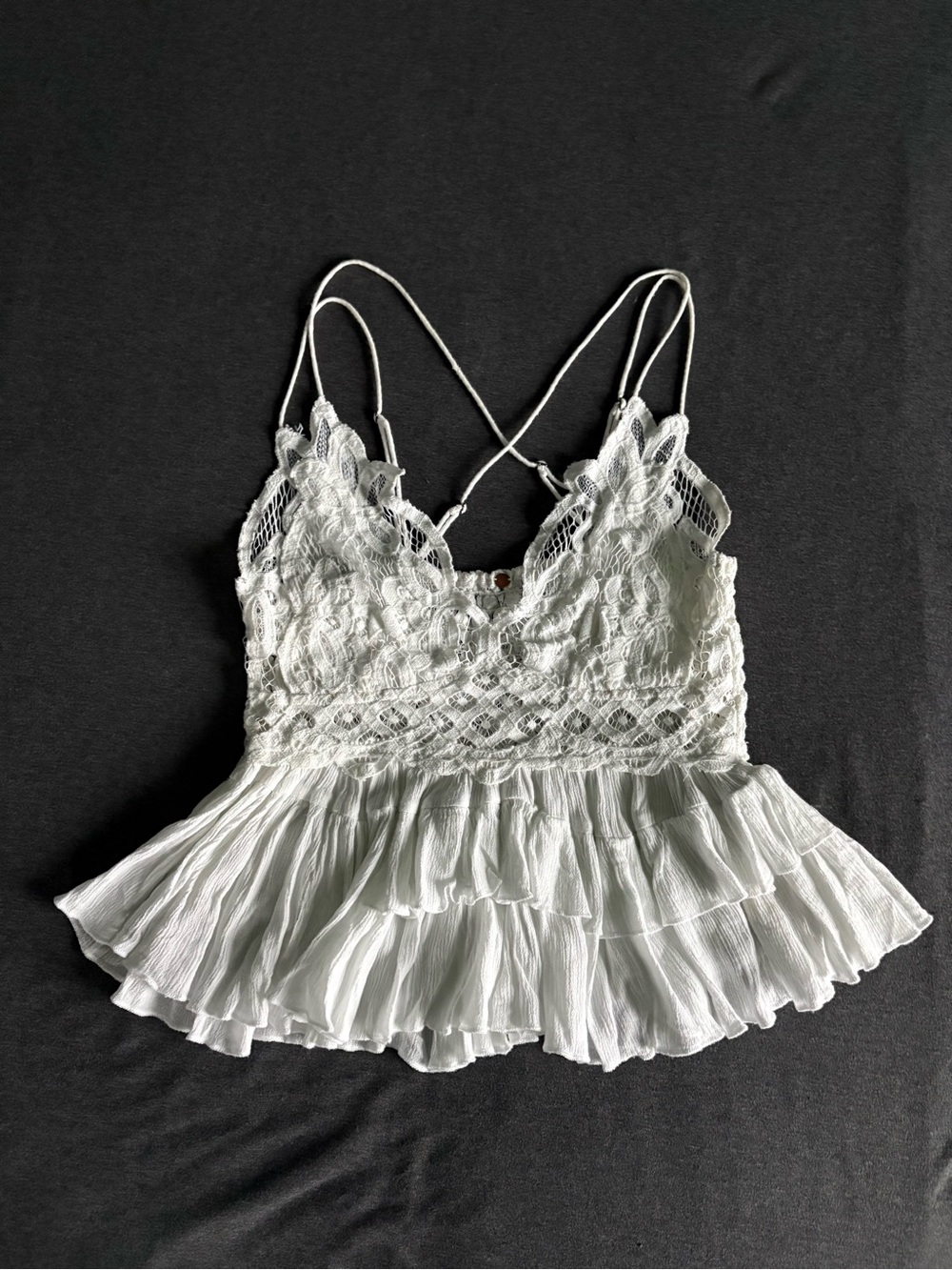 Free People White Lace Ruffled Camisole